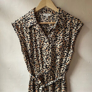 Macys On 34th Satin Leopard Print Collared Shirt Dress